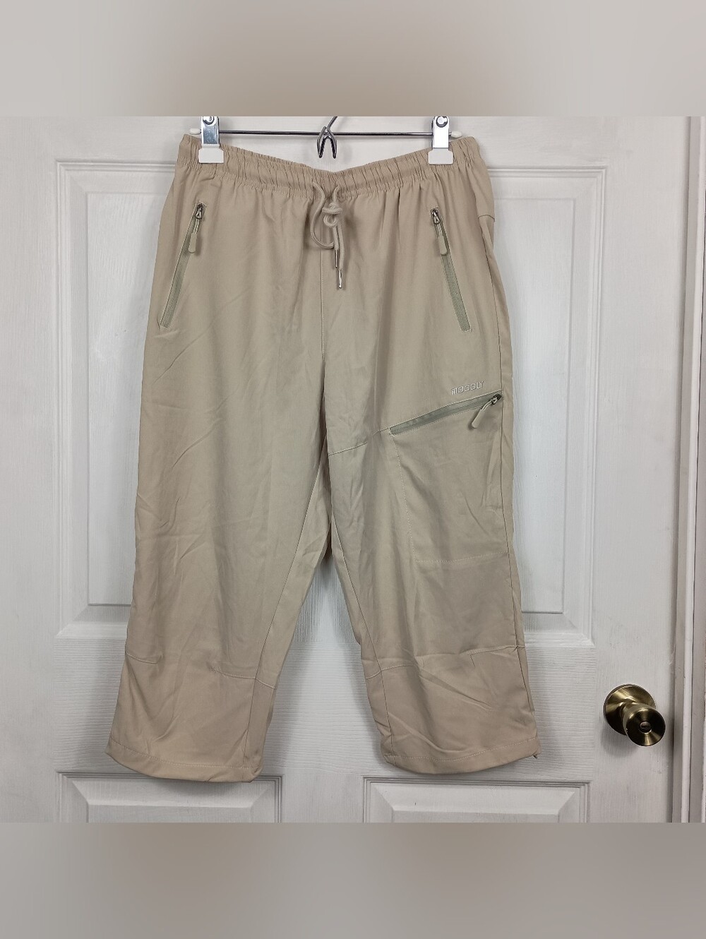 Mocoly Hiking Capri Pants Womens Large Khaki Lightweight Cargo Quick Dry Pockets